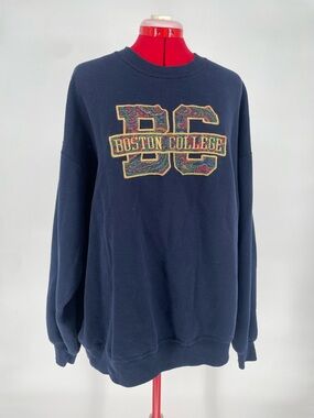 90s Cozy Boston College Patch Embroidered Crew Neck Sweatshirt Cotton Blend